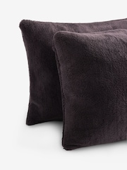 Set of 2 Chocolate Brown Teddy Fleece Pillowcases - Image 2 of 3