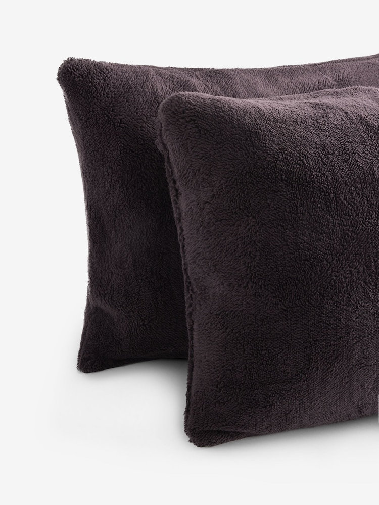 Set of 2 Chocolate Brown Teddy Fleece Pillowcases - Image 2 of 3 Set of 2 Chocolate Brown Teddy Fleece Pillowcases - Image 2 of 3