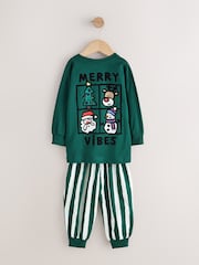 Green/White Stripe Bottoms Christmas Pyjamas (9mths-12yrs) - Image 2 of 4