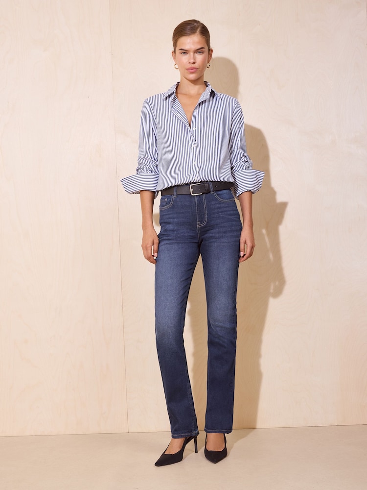 Friends Like These Dark Wash Full Length Stovepipe Straight Leg Denim Jeans - Image 1 of 6 Friends Like These Dark Wash Full Length Stovepipe Straight Leg Denim Jeans - Image 1 of 6