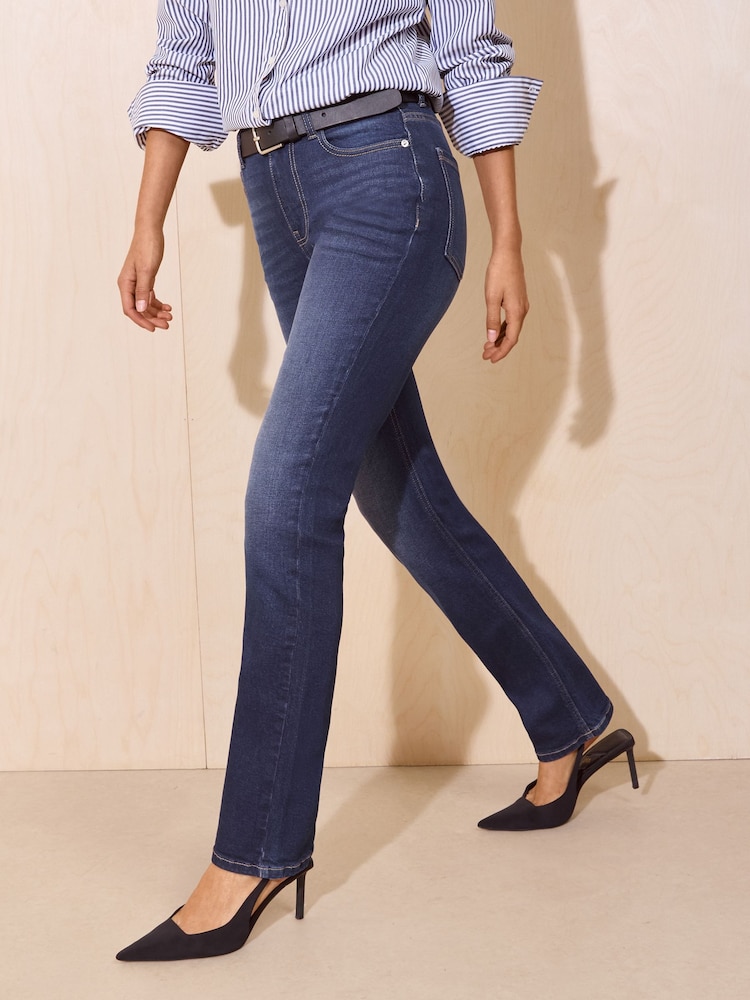 Friends Like These Dark Wash Full Length Stovepipe Straight Leg Denim Jeans - Image 2 of 6 Friends Like These Dark Wash Full Length Stovepipe Straight Leg Denim Jeans - Image 2 of 6