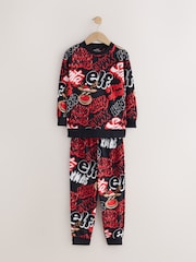 Black/Red Xmas Slogan - Christmas Pyjamas Set (3-16yrs) - Imagem 1 de 3