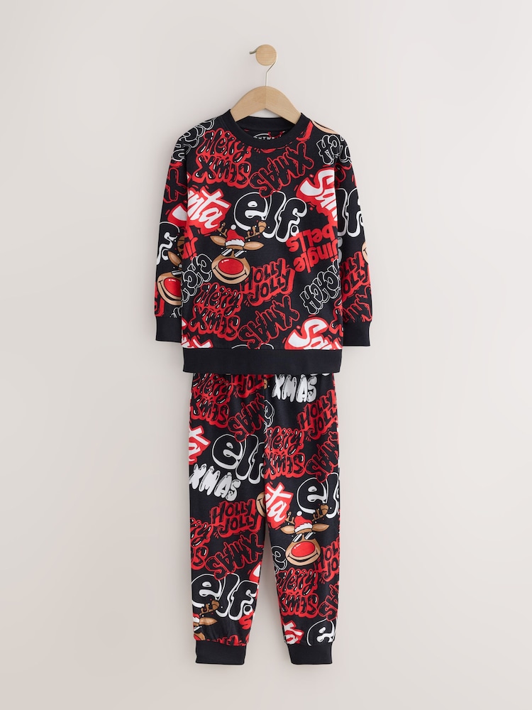 Black/Red Xmas Slogan - Christmas Pyjamas Set (3-16yrs) - Imagem 1 de 3 Black/Red Xmas Slogan - Christmas Pyjamas Set (3-16yrs) - Imagem 1 de 3