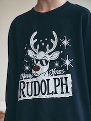 Juoda/pilka, šauni Rudolph - Kalėdinių pižamų komplektas (3-16m.) - 4 paveikslėlis iš 4