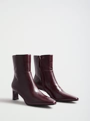 Love & Roses Burgundy Red Faux Leather Mid Heeled Ankle Boots - Image 3 of 6