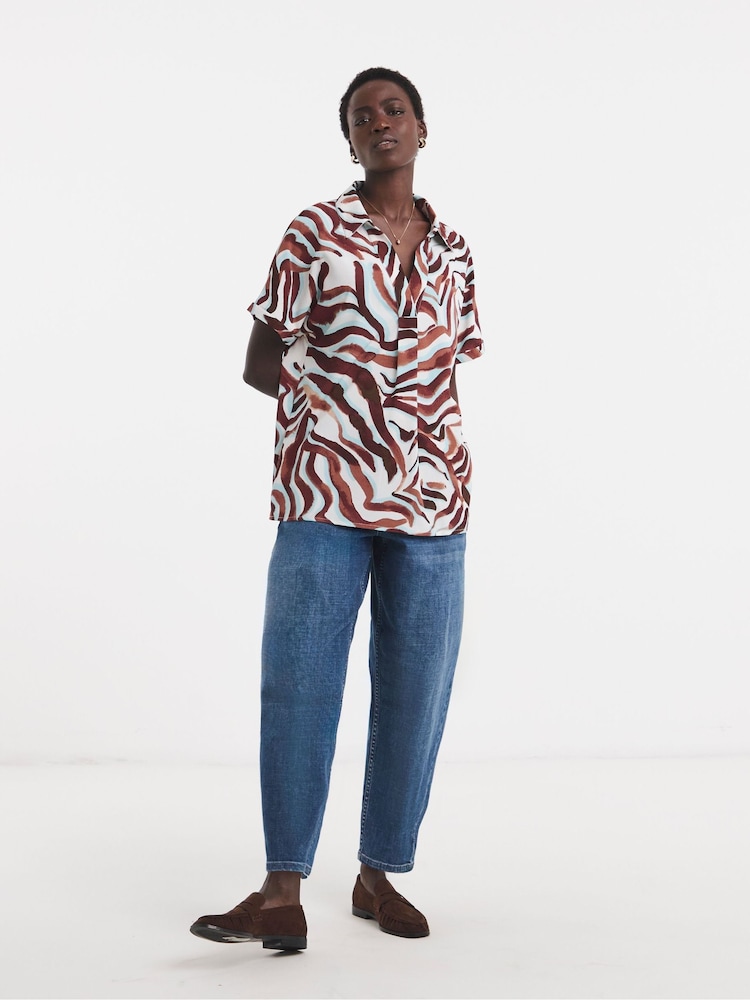 JD Williams Zebra Print Collar Detail Short Sleeve Tunic Top - Bild 1 von 4