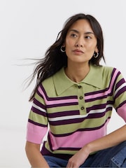 JD Williams Stripe Knitted Polo Jumper - Imaginea 2 din 4