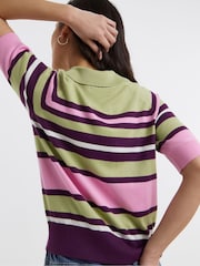 JD Williams Stripe Knitted Polo Jumper - Imaginea 3 din 4