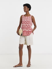 JD Williams Red Border Print Square Neck Shirred Cami - Image 1 of 3