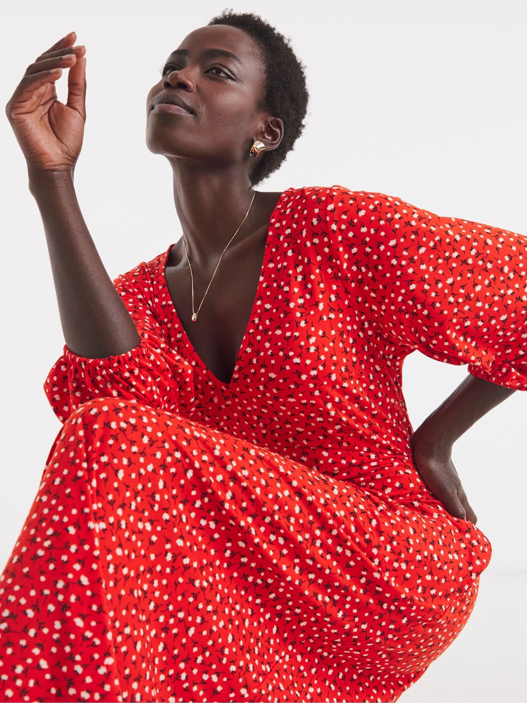 Buy JD Williams Red Puff Sleeve Soft Touch Jersey Dress from the
