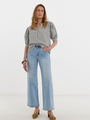 JD Williams Grey Stripe Short Sleeve Tunic Top - Image 1 of 4