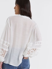 JD Williams White Lace Trim Button Through Prairie Blouse - Image 2 of 4