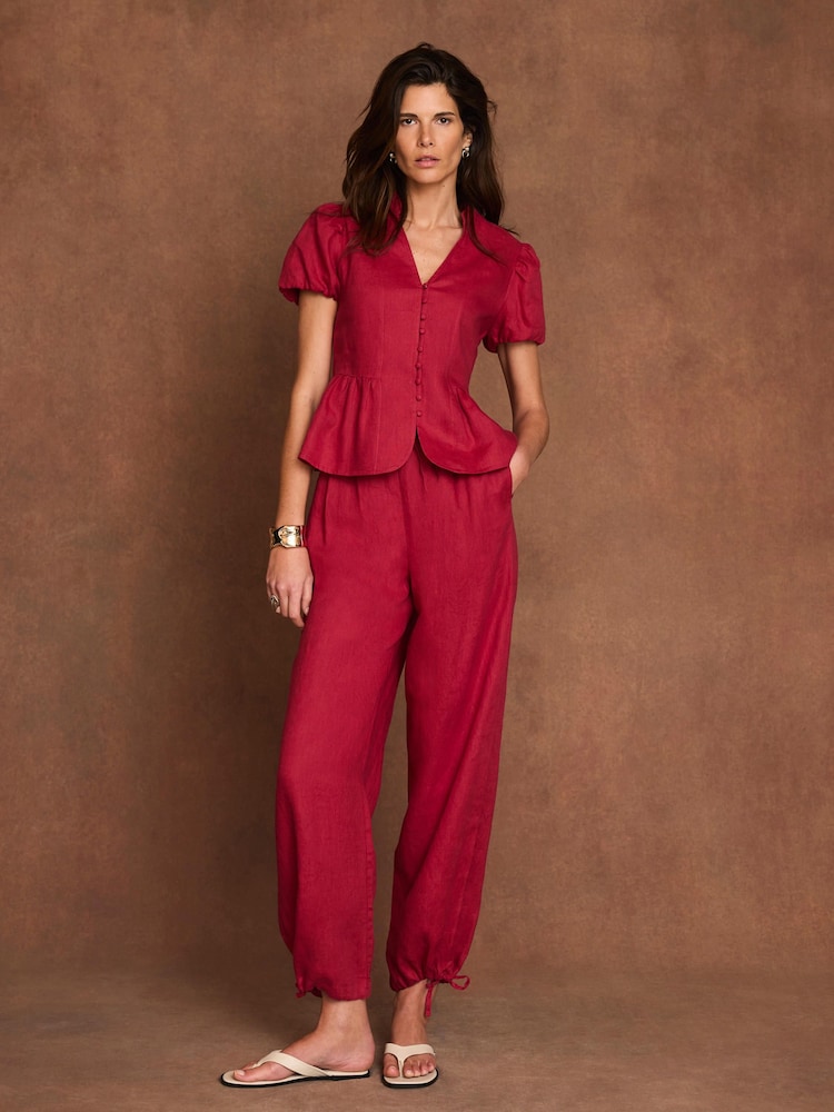 Mint Velvet Red Linen Balloon Trousers - Image 1 of 7