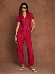 Mint Velvet Red Linen Balloon Trousers - Image 3 of 7