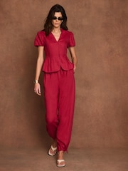 Mint Velvet Red Linen Balloon Trousers - Image 4 of 7