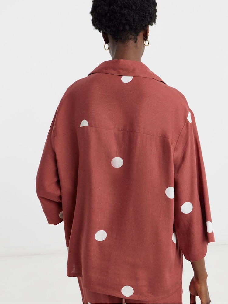 JD Williams Red Linen Mix Half Sleeve Shirt - Image 2 of 4 JD Williams Red Linen Mix Half Sleeve Shirt - Image 2 of 4