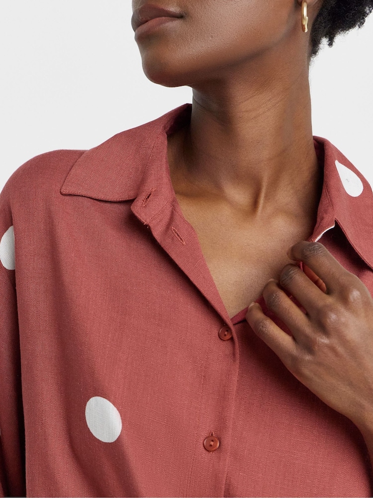 JD Williams Red Linen Mix Half Sleeve Shirt - Image 4 of 4 JD Williams Red Linen Mix Half Sleeve Shirt - Image 4 of 4