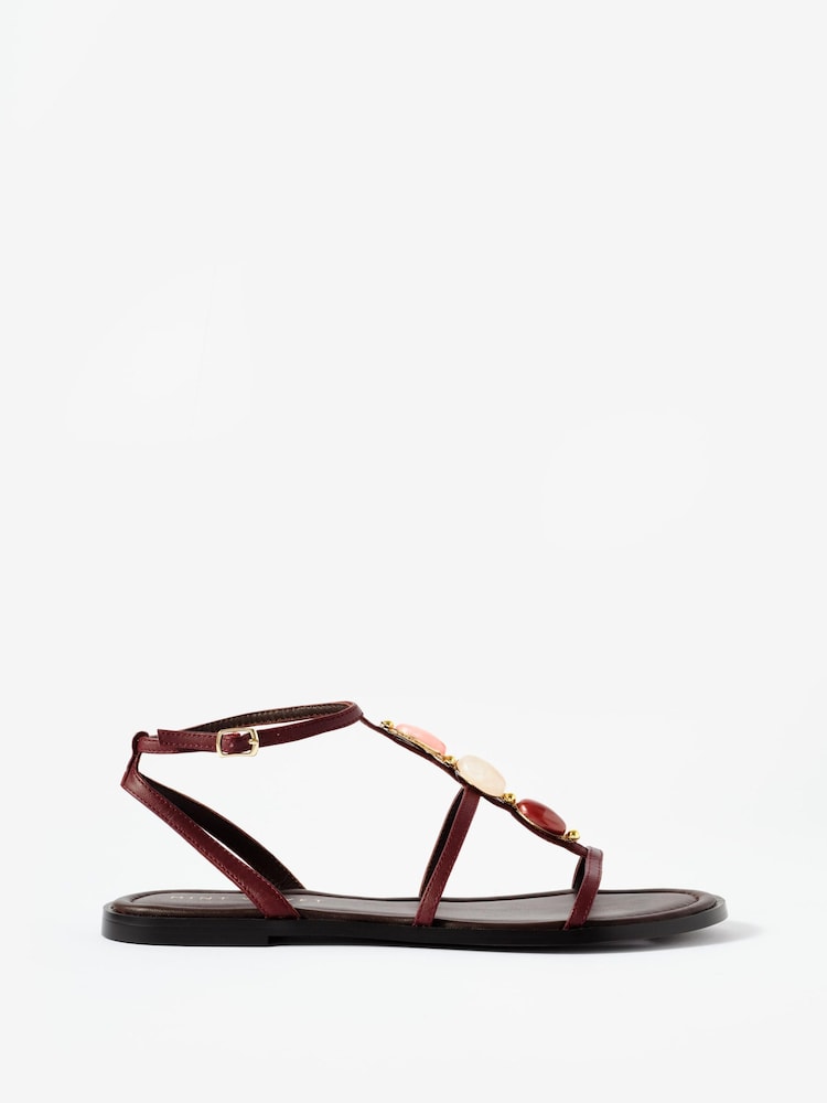 Mint Velvet Red Hana Leather Strappy Sandals - Image 1 of 4