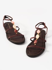 Mint Velvet Red Hana Leather Strappy Sandals - Image 4 of 4