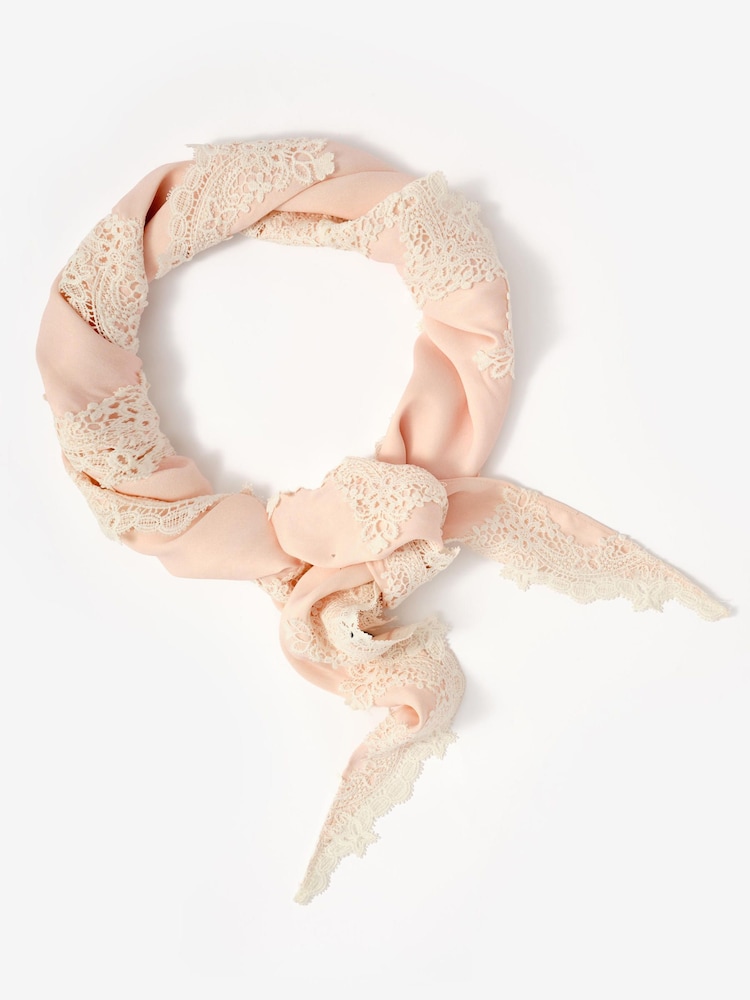 Mint Velvet Pink Satin Lace Trim Scarf - Image 2 of 3