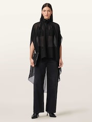 AllSaints Black Sez Tulle Cape - Image 1 of 7