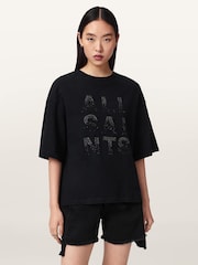 AllSaints Black Stacks Amelie T-Shirt - Image 1 of 6