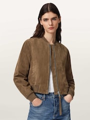 AllSaints Brown Orten Suede Bomber Jacket - Image 1 of 7