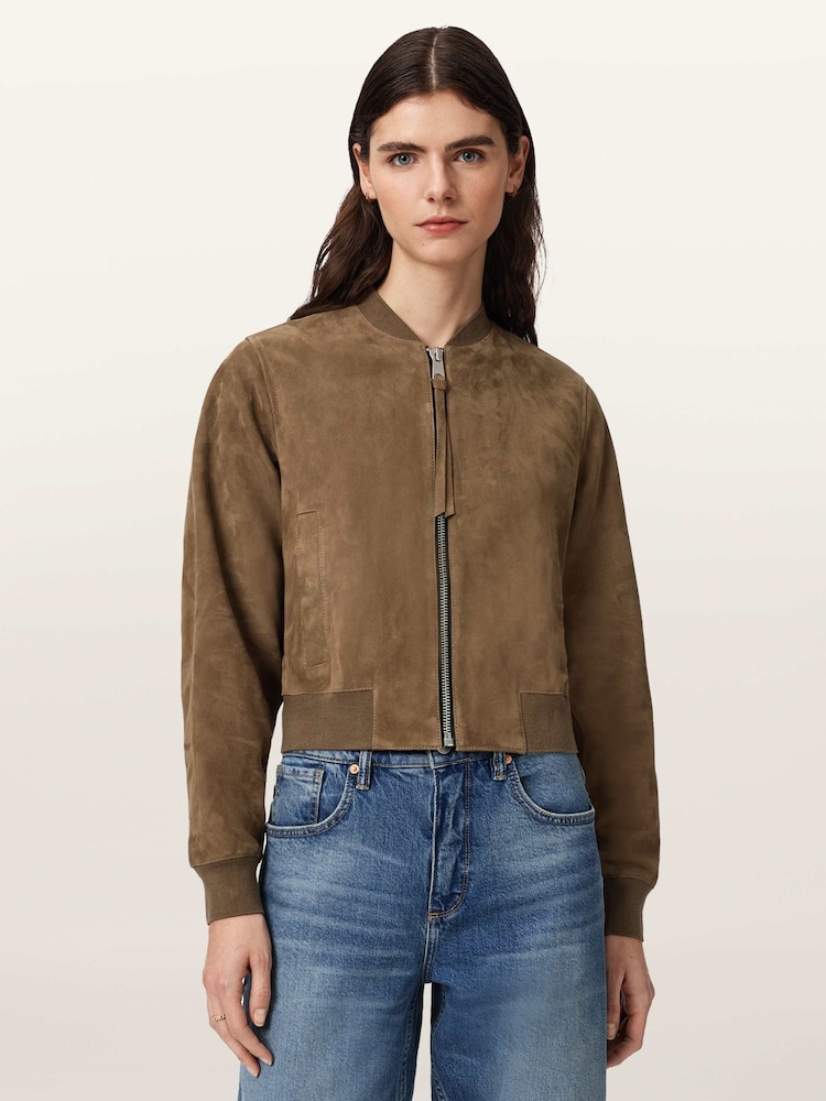 AllSaints Brown Orten Suede Bomber Jacket - Image 2 of 7