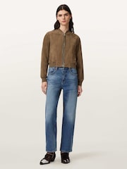 AllSaints Brown Orten Suede Bomber Jacket - Image 3 of 7