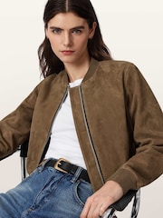 AllSaints Brown Orten Suede Bomber Jacket - Image 4 of 7