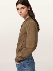 AllSaints Brown Orten Suede Bomber Jacket - Image 5 of 7