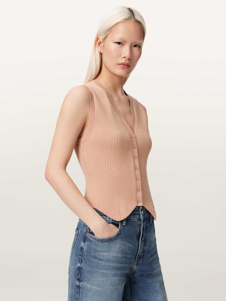 AllSaints Pink Cruz Waistcoat - Image 1 of 6