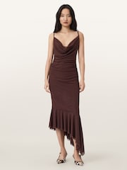 AllSaints Brown Bea Mesh Maxi Dress - Image 1 of 5