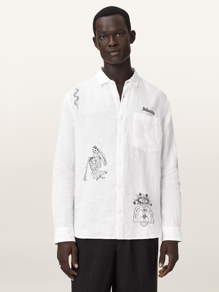 AllSaints White Terror Long Sleeve Shirt - Image 1 of 5