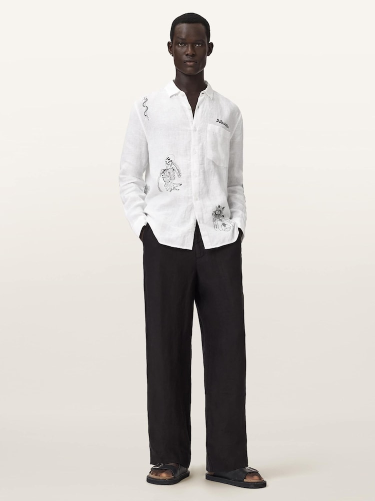 AllSaints White Terror Long Sleeve Shirt - Image 2 of 5
