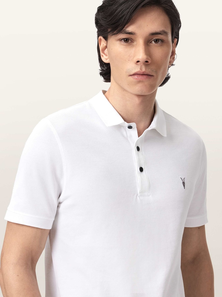 AllSaints White Reform Short Sleeve Polo Shirts 2 Pack - Image 2 of 9 AllSaints White Reform Short Sleeve Polo Shirts 2 Pack - Image 2 of 9