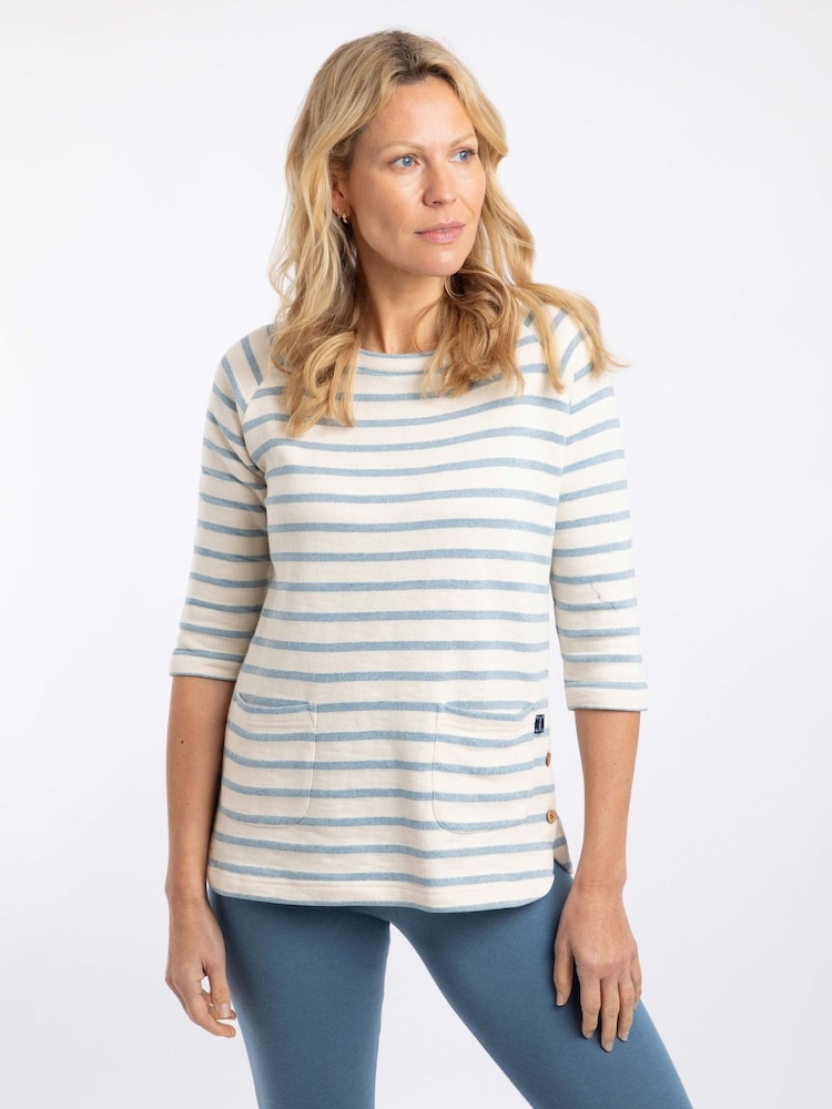 Weird Fish Blue Ives Loopback Stripe Tunic Top - Image 1 of 7