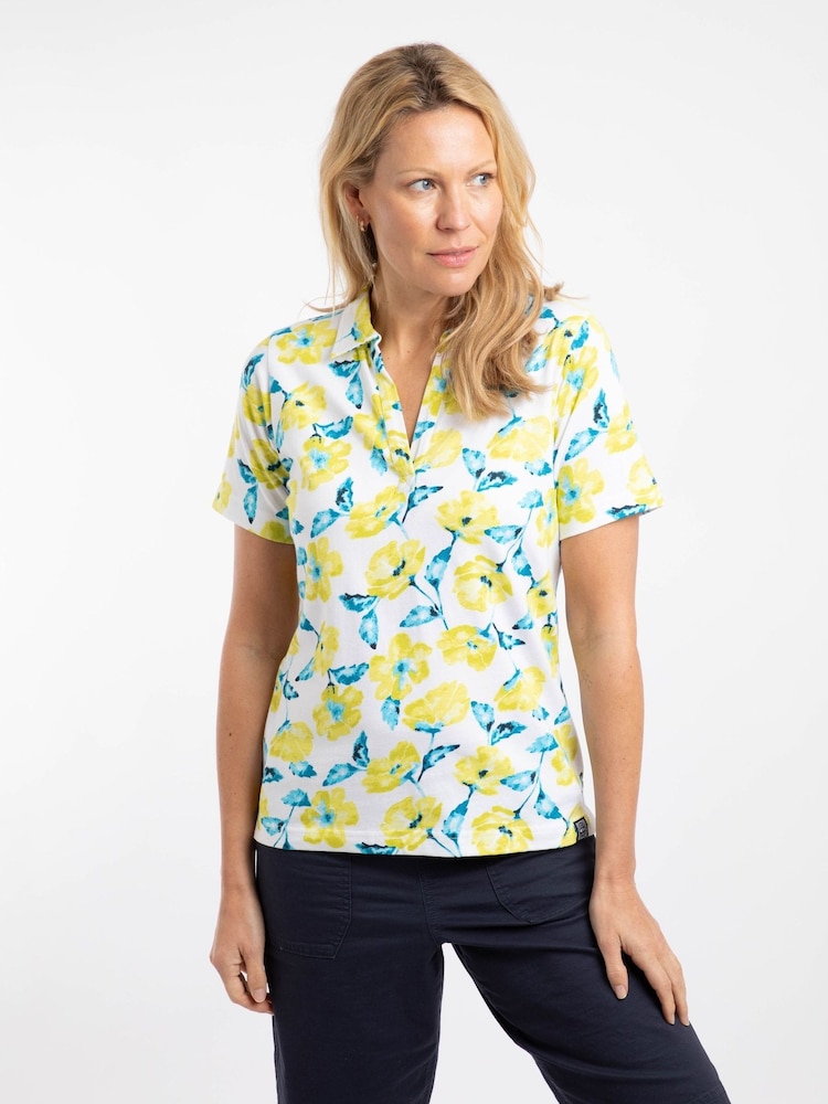 צהוב - Weird Fish חולצת פולו ג'רזי מודפסת, דגם Rhenena - תמונה 1 מתוך 7