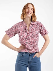 Weird Fish Pink Rhenena Printed Jersey Polo Shirt - Image 1 of 8