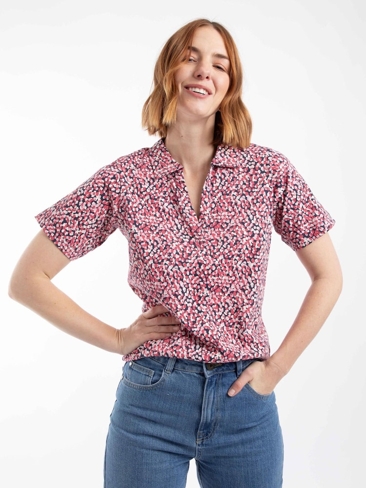 Weird Fish Pink Rhenena Printed Jersey Polo Shirt - Image 1 of 8