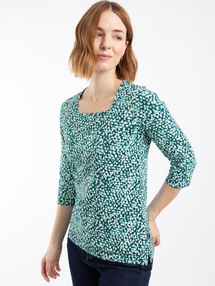 Weird Fish Blue Wyman Printed Square Neck T-Shirt - Image 1 of 7 Weird Fish Blue Wyman Printed Square Neck T-Shirt - Image 1 of 7