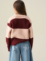 Angel & Rocket Pink Ruby Block Stripe Rugby Knit Jumper - Image 2 of 5