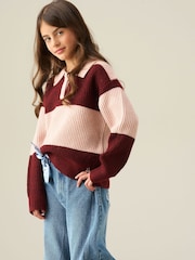 Angel & Rocket Pink Ruby Block Stripe Rugby Knit Jumper - Image 3 of 5