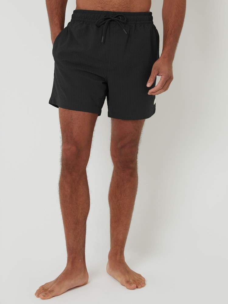 Threadbare Black Stripe Seersucker Swim Shorts - Image 1 of 4