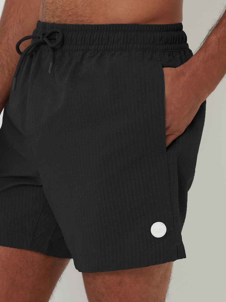 Threadbare Black Stripe Seersucker Swim Shorts - Image 4 of 4