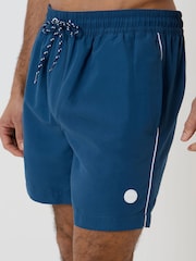 Threadbare Blue Contrast Piping Quick Dry Swim Shorts - Image 1 of 4