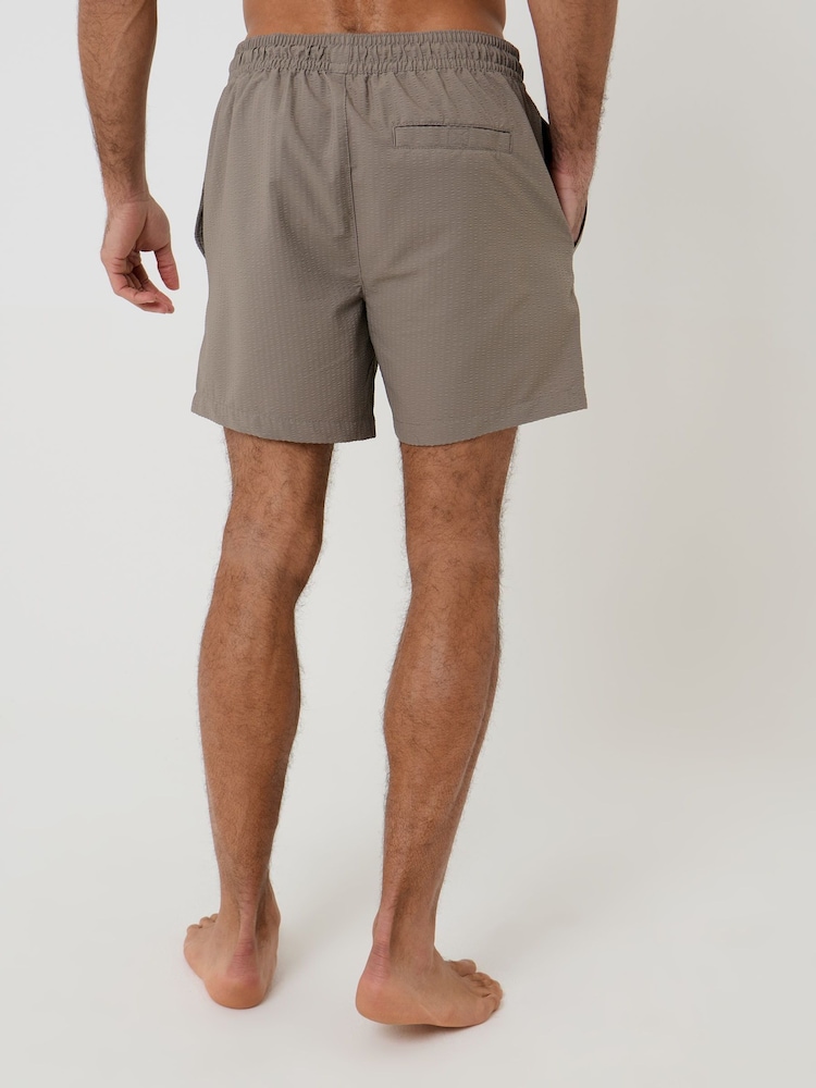 Threadbare Taupe Stripe Seersucker Swim Shorts - Image 2 of 6