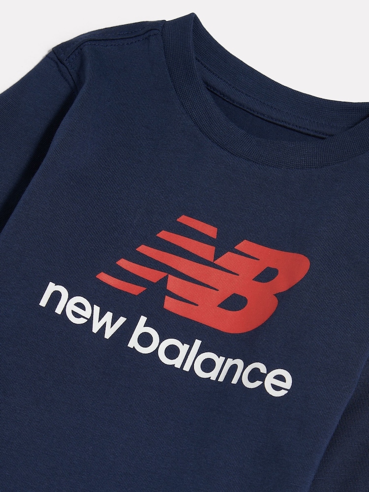 New Balance Blue Stacked Logo Long Sleeve T-Shirt - Image 3 of 3 New Balance Blue Stacked Logo Long Sleeve T-Shirt - Image 3 of 3