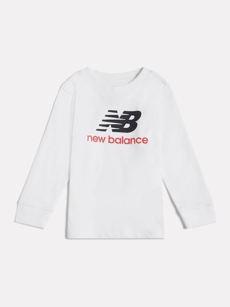 New Balance White Stacked Logo Long Sleeve T-Shirt - Image 1 of 3