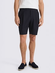 MOSS Navy Wool Pleated Shorts - Image 1 of 4